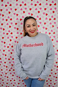 Embroidered Glitter Motherhood Valentines Crewneck