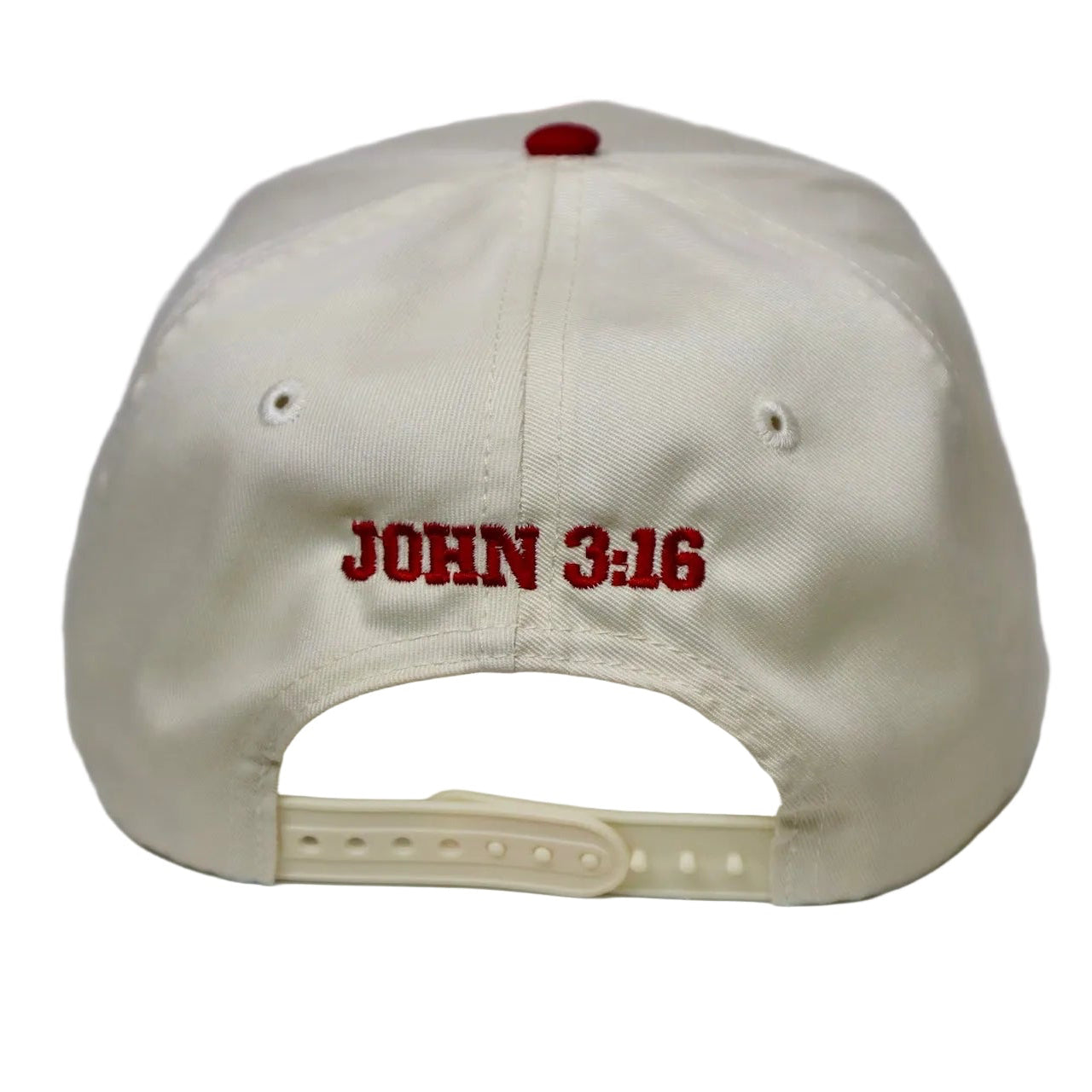 Beige cap with 'JOHN 3:16' embroidered on the back against a white background