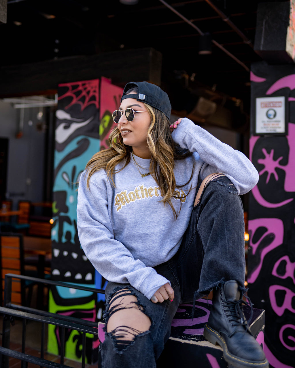 Embroidered Glitter Motherhood Crewneck