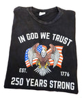 Black t-shirt with 'In God We Trust' and eagle design on a white background