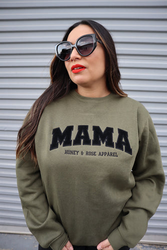 Mama Green Embroidered Crewneck